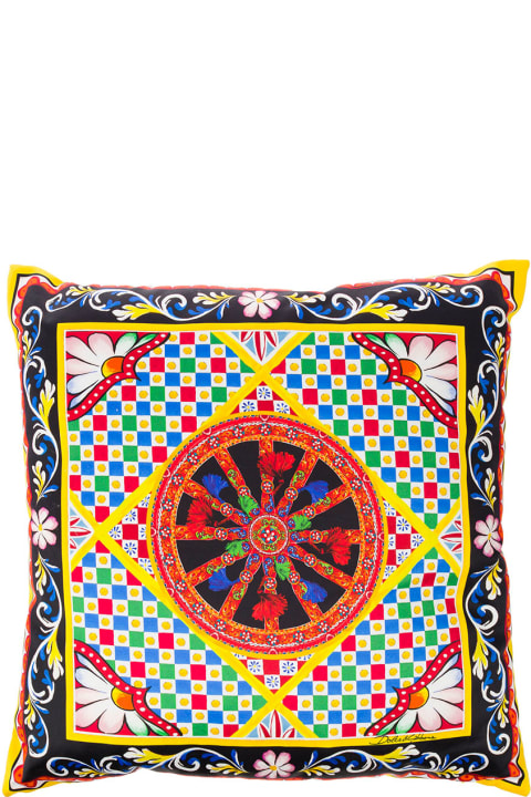 Multicolor Small Cushion With Carretto Foulard Print In Duchesse Cotton Dolce & Gabbana