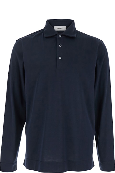 Lardini Topwear for Men Lardini Blue Polo With Classic Collar And Long Sleeves In Cotton And Silk Blend Man
