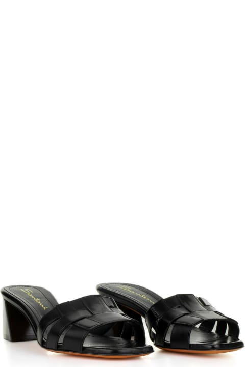 Santoni Sandals for Women Santoni Black Leather Slipper With Heel