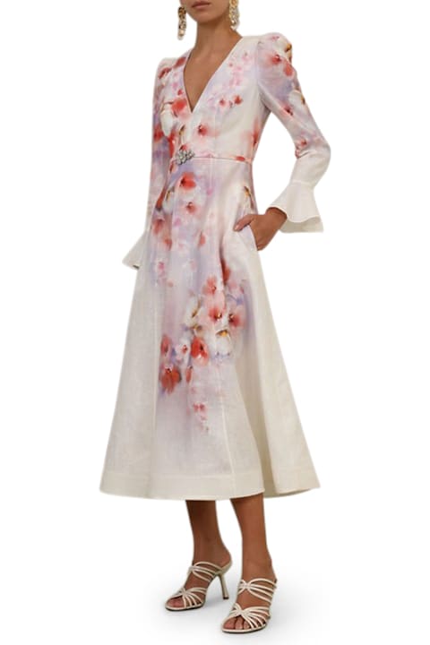 Zimmermann Dresses for Women Zimmermann Crush Frill Sleeved Midi Dress