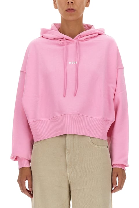 Fleeces & Tracksuits for Women MSGM Logo Printed Cropped Hoodie