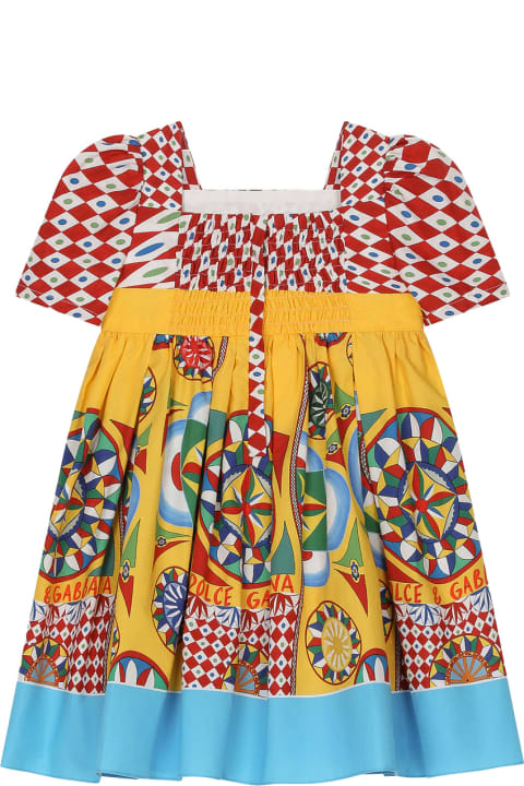 Fashion for Baby Girls Dolce & Gabbana Short Sleeved Dress In Poplin With Cart Print
