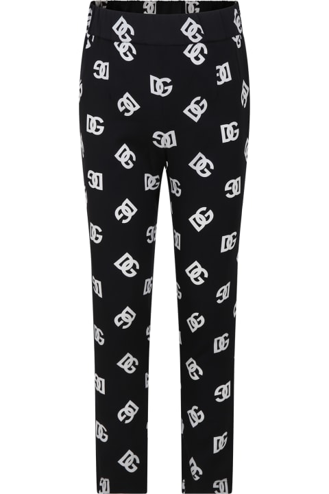 Bottoms for Girls Dolce & Gabbana Black Trousers For Girl With Iconic Monogram