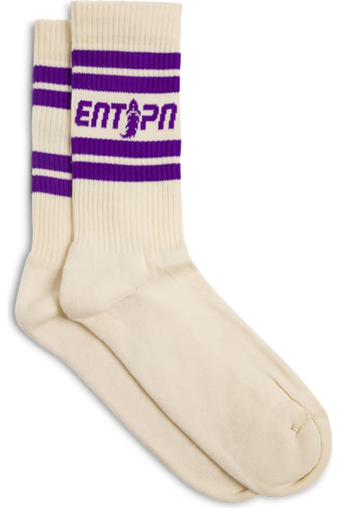 Beige And Purple Socks With Logo