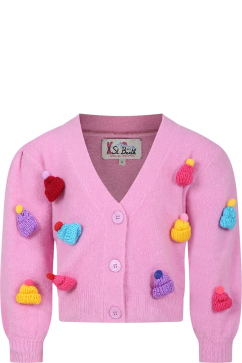 Homeware MC2 Saint Barth Pink Cardigan For Girl With Hats