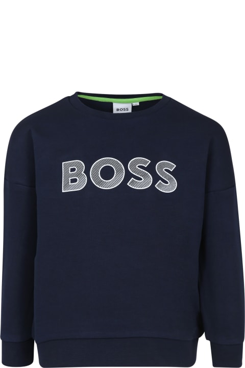 Topwear for Boys Hugo Boss Blue Sweatshirt For Boy With Logo