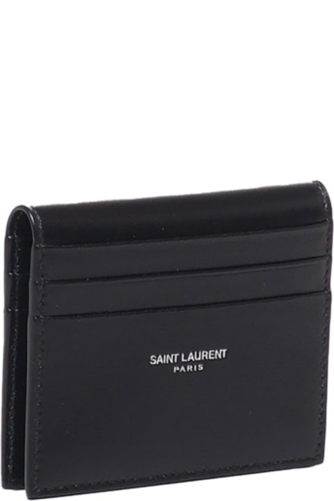 Saint Laurent Men Saint Laurent Compact And Reversible Leather Card Holder