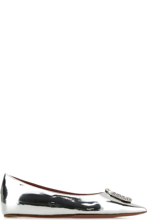 آخر صيحات الموضة من السيدات Amina Muaddi Silver Leather Camelia Ballerinas