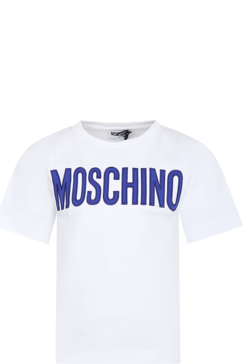 Moschino for Kids Moschino White T-shirt For Kids With Blue Logo
