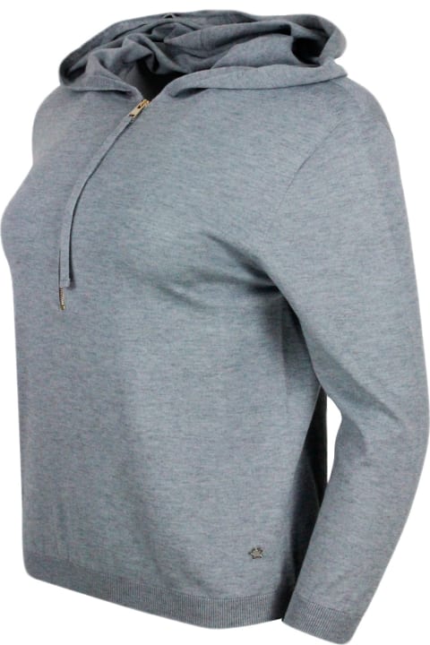 Lorena Antoniazzi for Women Lorena Antoniazzi Half-zip Sweater With Long-sleeved Hood In Cotton And Cashmere