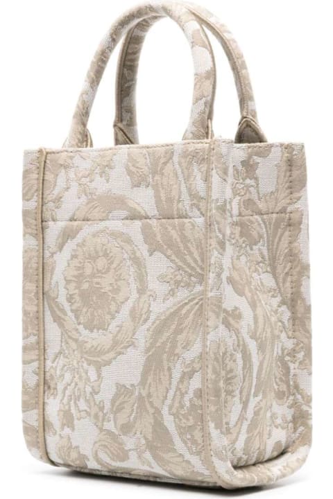 Bags Sale for Men Versace Mini Tote Embroidery Jacquard Barocco+calf