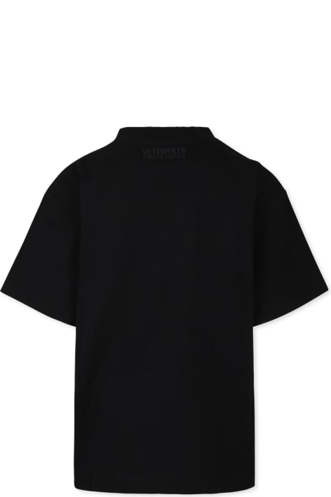VETEMENTS T-Shirts & Polo Shirts for Boys VETEMENTS Black T-shirt For Kids With Neon Yellow Logo