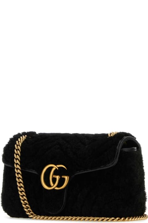 Gucci Women Gucci Black Shearling Small Gg Marmont Shoulder Bag