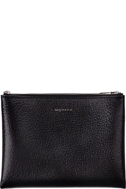 Alexander McQueen Bags for Men Alexander McQueen Black Hammered Leather Clutch Bag With Logo