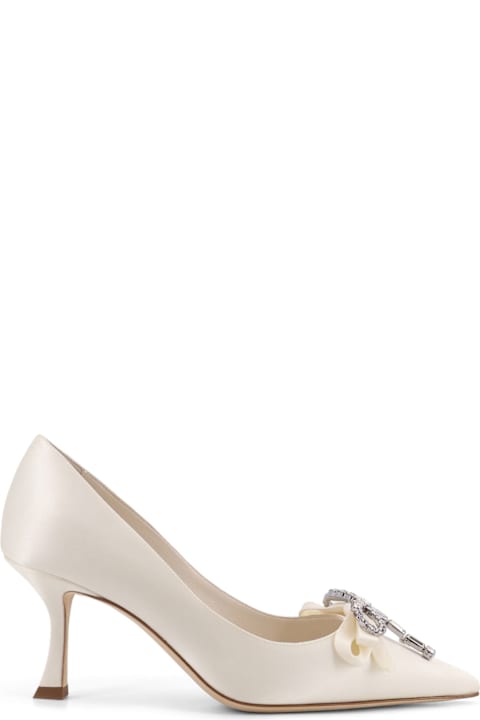 Jimmy Choo Auria Satin Pumps With Crystal Bow Detail