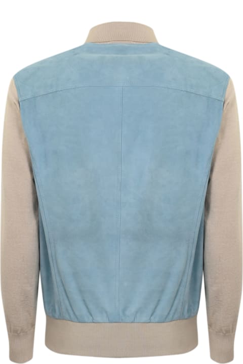 Barba Napoli Clothing for Men Barba Napoli Truman Jacket In Light Blue Leather And Ice Mesh