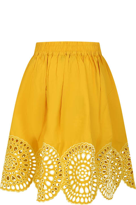 Bottoms for Girls Stella McCartney Kids Yellow Skirt For Girl With Macramé Lace.