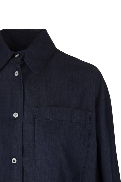 Woman Oversize Shirt In Navy Blue Chambray