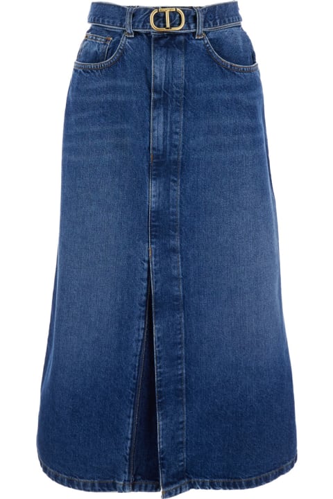 TwinSet for Women TwinSet Blue Denim Midi Skirt With Blet In Cotton Woman