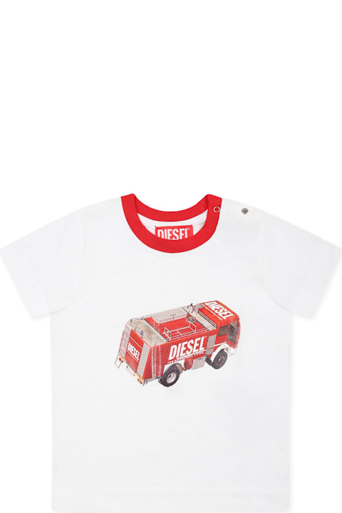 Homeware Diesel White T-shirt For Baby Boy With Fire Truck Print
