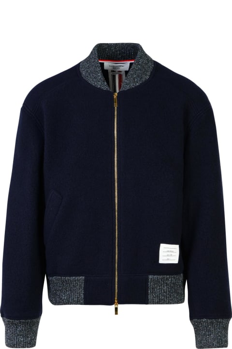 Coats & Jackets for Men Thom Browne Navy Wool Bomber Jacket