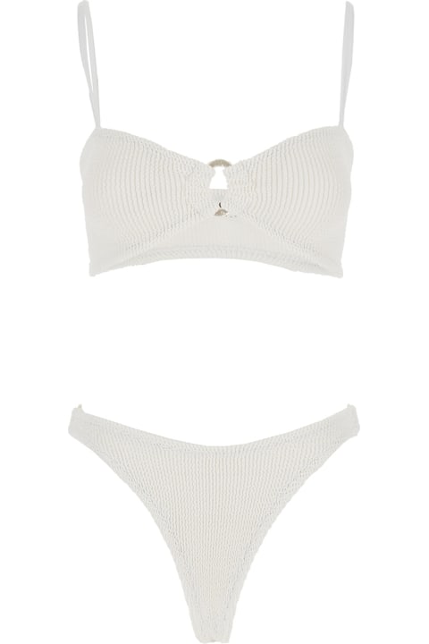 Homeware Hunza G 'misty' White Bikini With Fixed Spaghetti Straps And Cut-out With Ring In Tech Fabric Stretch Woman