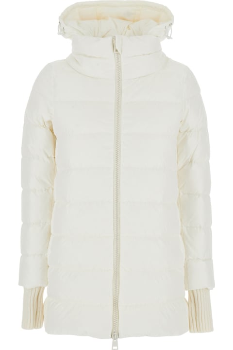 Homeware Herno White Down Jacket With Drawstring Hood In Tech Fabric Woman