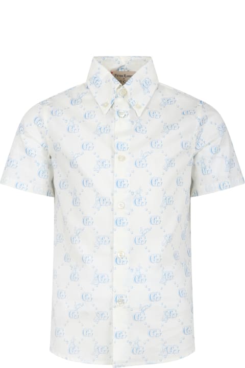 Gucciのボーイズ Gucci Shirt For Boy With Light Blue Logo And All-over Rabbit