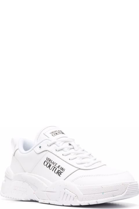 Versace Jeans Couture Woman's White Leather Sneakers With Logo Print