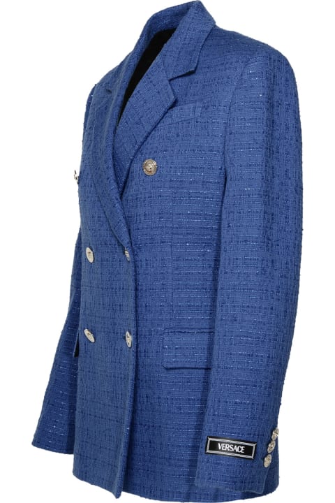 Coats & Jackets for Women Versace Blue Cotton Blend Blazer