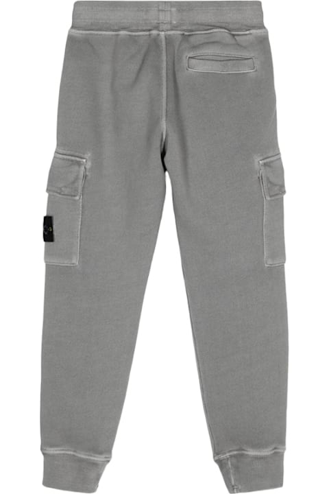 Fashion for Boys Stone Island Grey Diagonal Organic Cotton Joggers With Old Effect