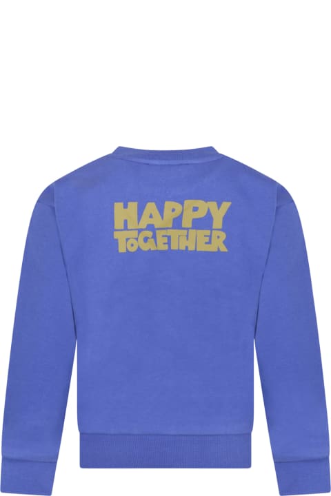 Blue Sweatshirt For Boy With Aubergines And Yellow Writing