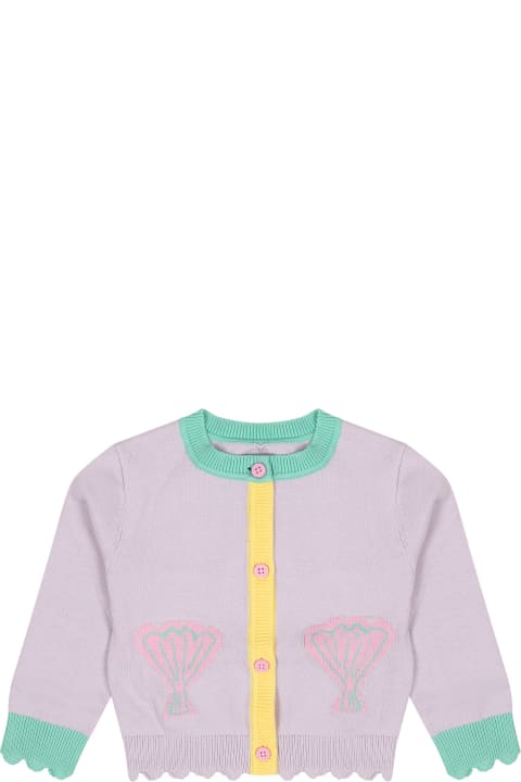 Topwear for Baby Boys Stella McCartney Kids Purple Cardigan For Baby Girl With Shells