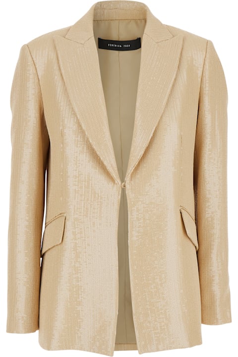 Homeware Federica Tosi Beige Jacket With All-over Sequins In Tech Fabric Woman