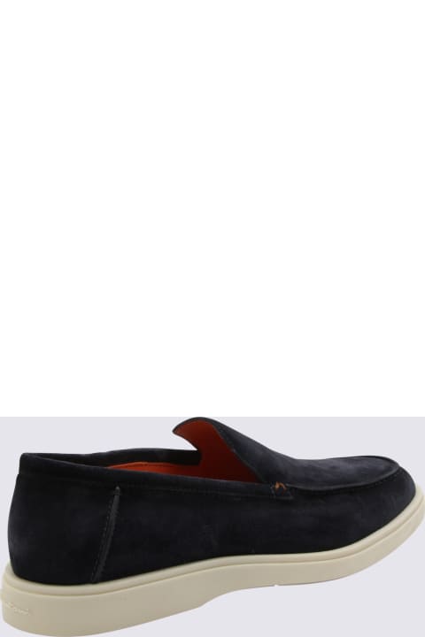 Shoes for Men Santoni Navy Suede Loafers