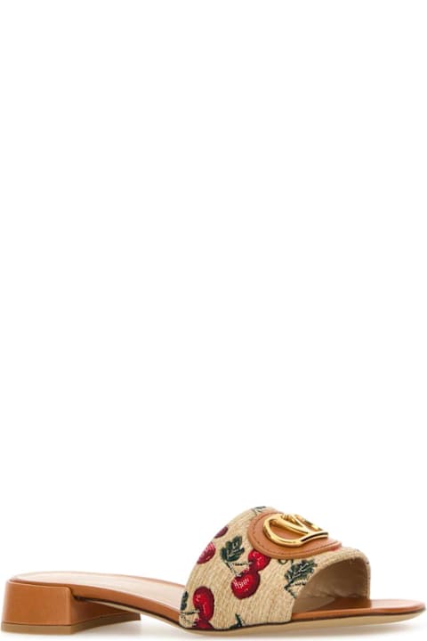 Shoes for Women Valentino Garavani Embroidered Raffia Vlogo Signature Slippers