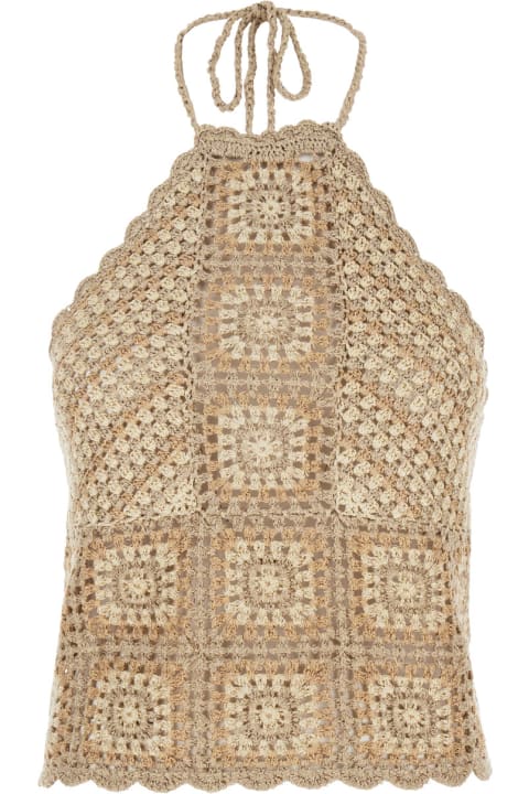 Sale for Women TwinSet Beige Crochet Top In Techno Fabric Woman