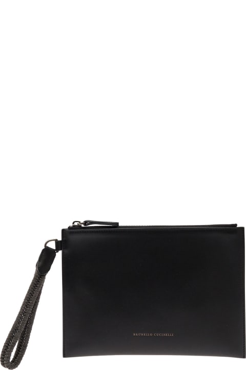 Clutches for Women Brunello Cucinelli Black Clutch With Monile Wrist Strap In Leather Woman