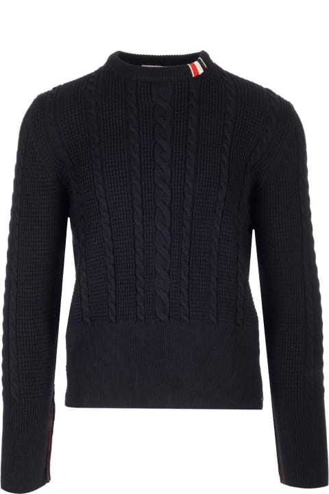 Thom Browne for Men Thom Browne Blue Wool Sweater With Cables
