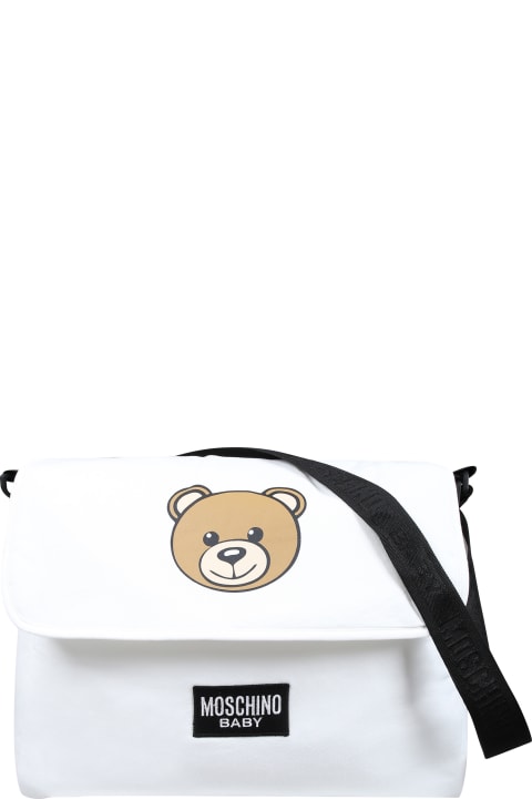 Fashion for Baby Girls Moschino Ivory Mother Bag For Babies With Teddy Bear And Logo
