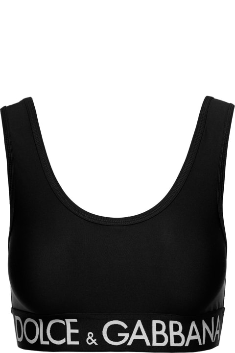 Dolce & Gabbana for Women Dolce & Gabbana Black Sports Bra With Branded Band In Stretch Tech Fabric Woman