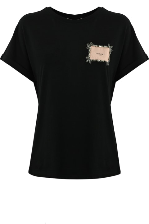 ウィメンズ新着アイテム TwinSet T-shirt With Label And Rhinestones