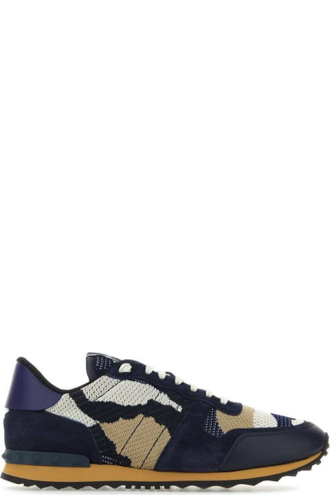 Shoes for Men Valentino Garavani Multicolor Fabric And Leather Rockrunner Camouflage Sneakers