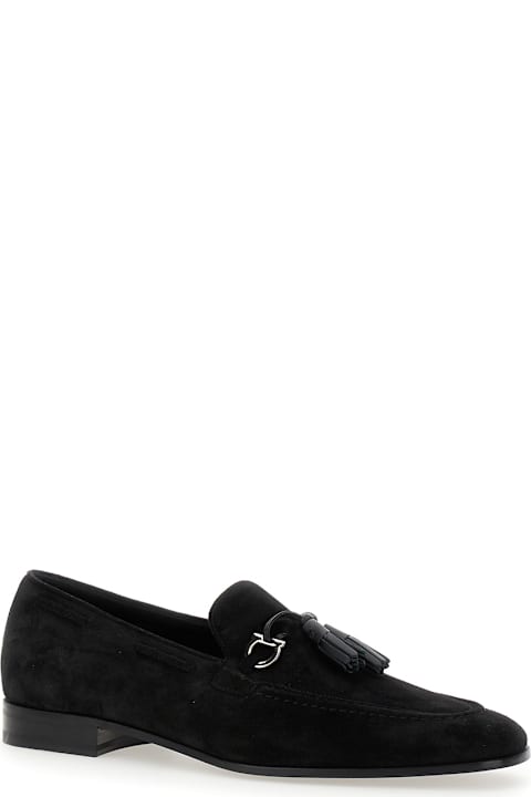 Homeware Ferragamo 
besile 2
 Black Loafers With Gancini And Cord Detail In Suede Man