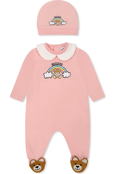 Moschino for Kids Moschino Pink Babygrow Set For Baby Girl With Teddy Bear