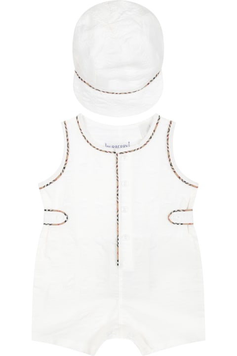 Bodysuits & Sets for Baby Girls Burberry White Romper Set For Baby Kids