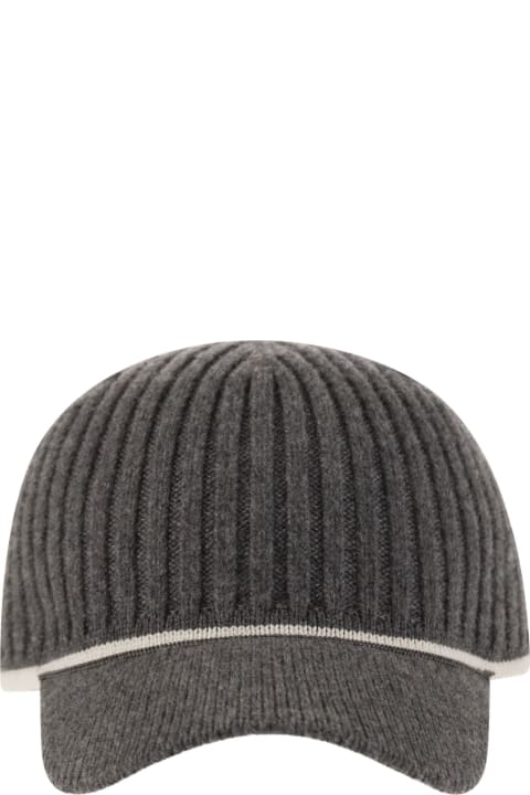 Hats for Women Brunello Cucinelli Ribbed Virgin Wool, Cashmere And Silk Knit Baseball Cap With Jewel