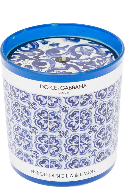 インテリア Dolce & Gabbana Sicilian Neroli And Lemon Scented Candle With Blue Mediterraneo Print Dolce & Gabbana