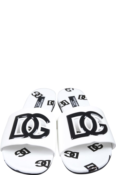 Shoes for Girls Dolce & Gabbana White Slippers For Girl With Logo
