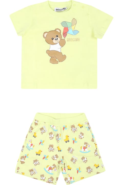 Moschino Bottoms for Baby Boys Moschino Yellow Suit For Baby Boy With Teddy Bear And Pinwheel